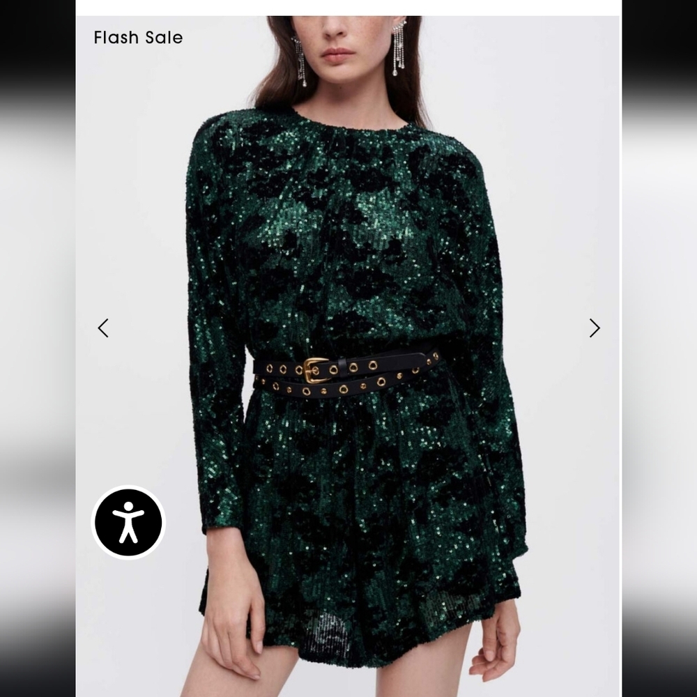 Party Romper Green Sequin Floral Mini Shorts Summer Nights Going Out Size XS